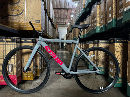 product #1368 – 6061 Black Label V3 Fixed-Gear / Single Speed | Gray / Fuchsia w/ Riser Bars (Size 52cm, Good Condition)