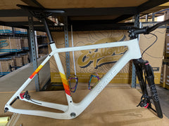 #1581 – Carbon All-Road v1 Frame+Fork Set w/ Extras | White/Ember (Size Small, Used-Good Condition)