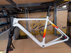 #1581 – Carbon All-Road v1 Frame+Fork Set w/ Extras | White/Ember (Size Small, Used-Good Condition)