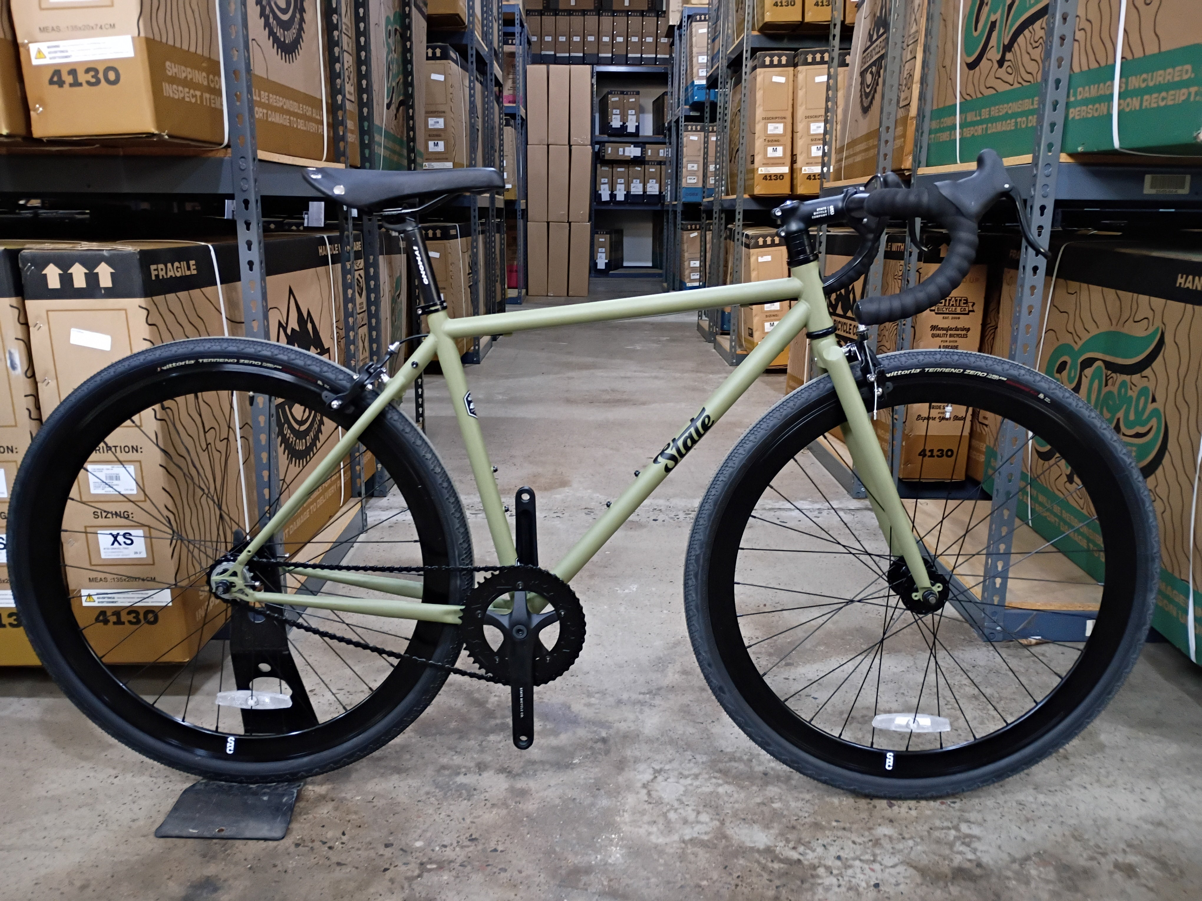 1386 – 4130 Fixed-Gear Single-Speed Matte Olive Drop Bars - Main Image