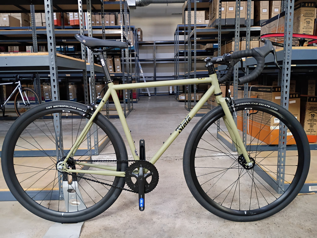 #1552 – 4130 Fixed-Gear / Single-Speed | Matte Olive / Drop Bars (Size 55cm, Good Condition)