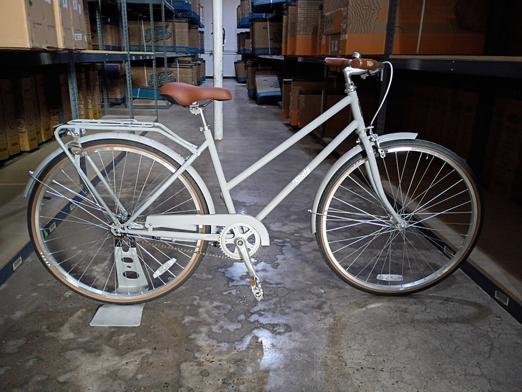 #1657 – City Bike Single Speed | Gray / Step-Over / Rear Rack (Size Medium, Pre-Production Sample, Brand New / Open Box)