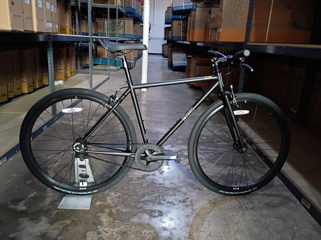 #1663 – 4130 Fixed-Gear / Single Speed | Matte Black / Mirror / Riser Bars (Size 49cm, Brand New / Open Box)