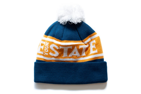 product State Bicycle Co. - "Explore Your State" Beanie with Pom (Royal Blue / Gold)